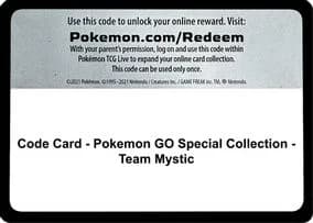 Code Card - Pokemon GO Special Collection - Team Mystic